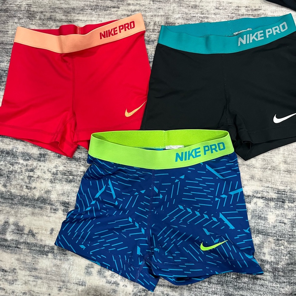 Nike Pro Women's Shorts Trio - Pink, Black, Blue - Size small